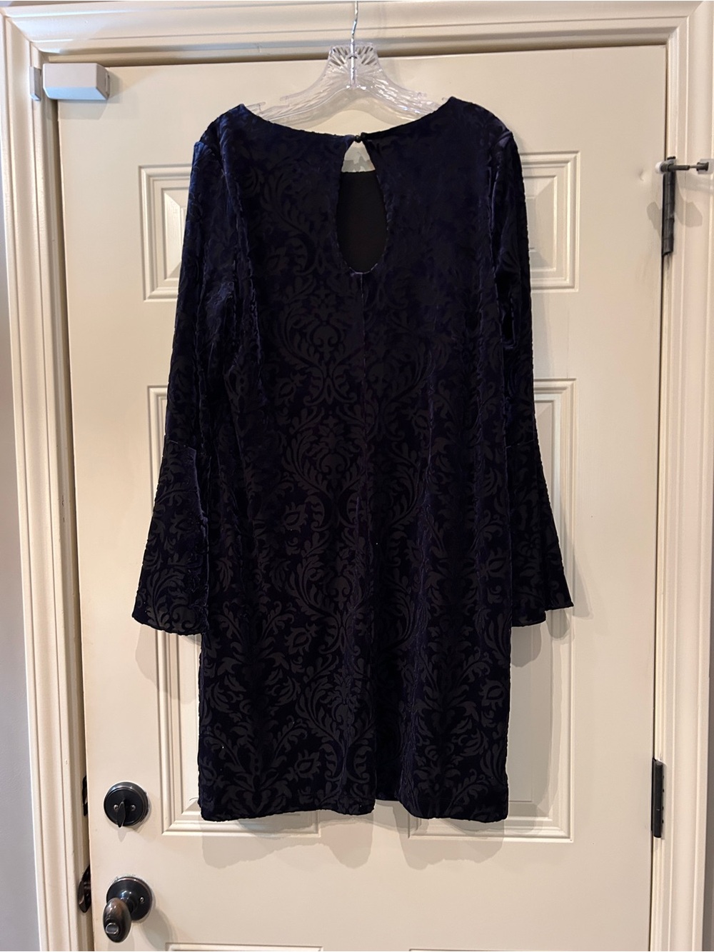 Women's Navy Blue Velvet Burnout Cocktail Dress